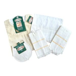 Lot Of 5 NWT Counted Cross Stitch Bibs & Hand Towels Vintage White Ecru Supplies